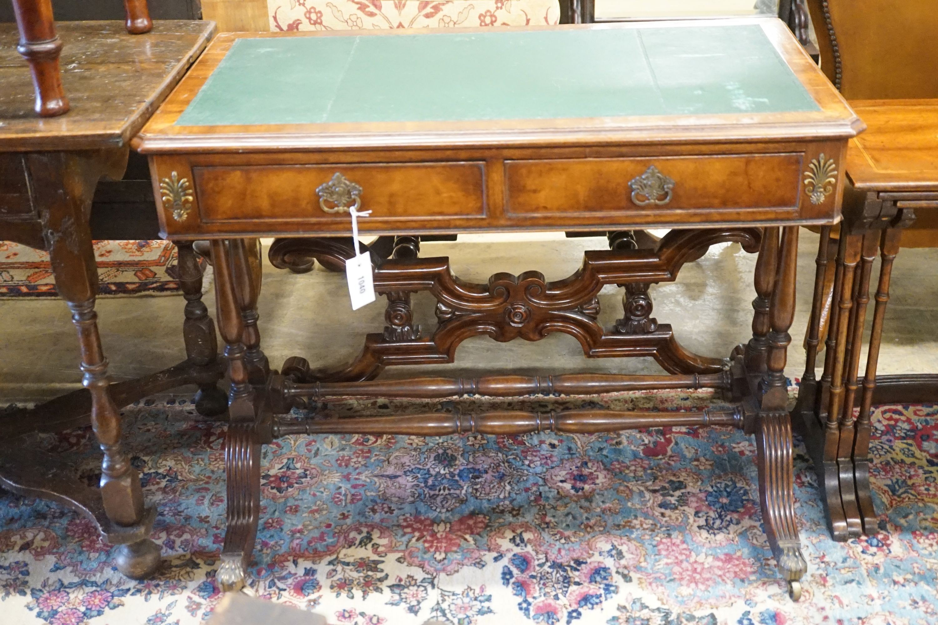 A Regency style rectangular mahogany writing table, width 89cm depth 50cm height 71cm